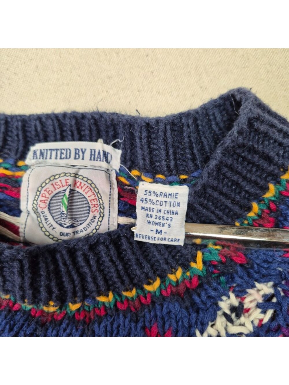 Cape Isle Knitters Women's Knit Long Sleeve White/Red/Blue Sweater Sz M VINTAGE! - Picture 4 of 9